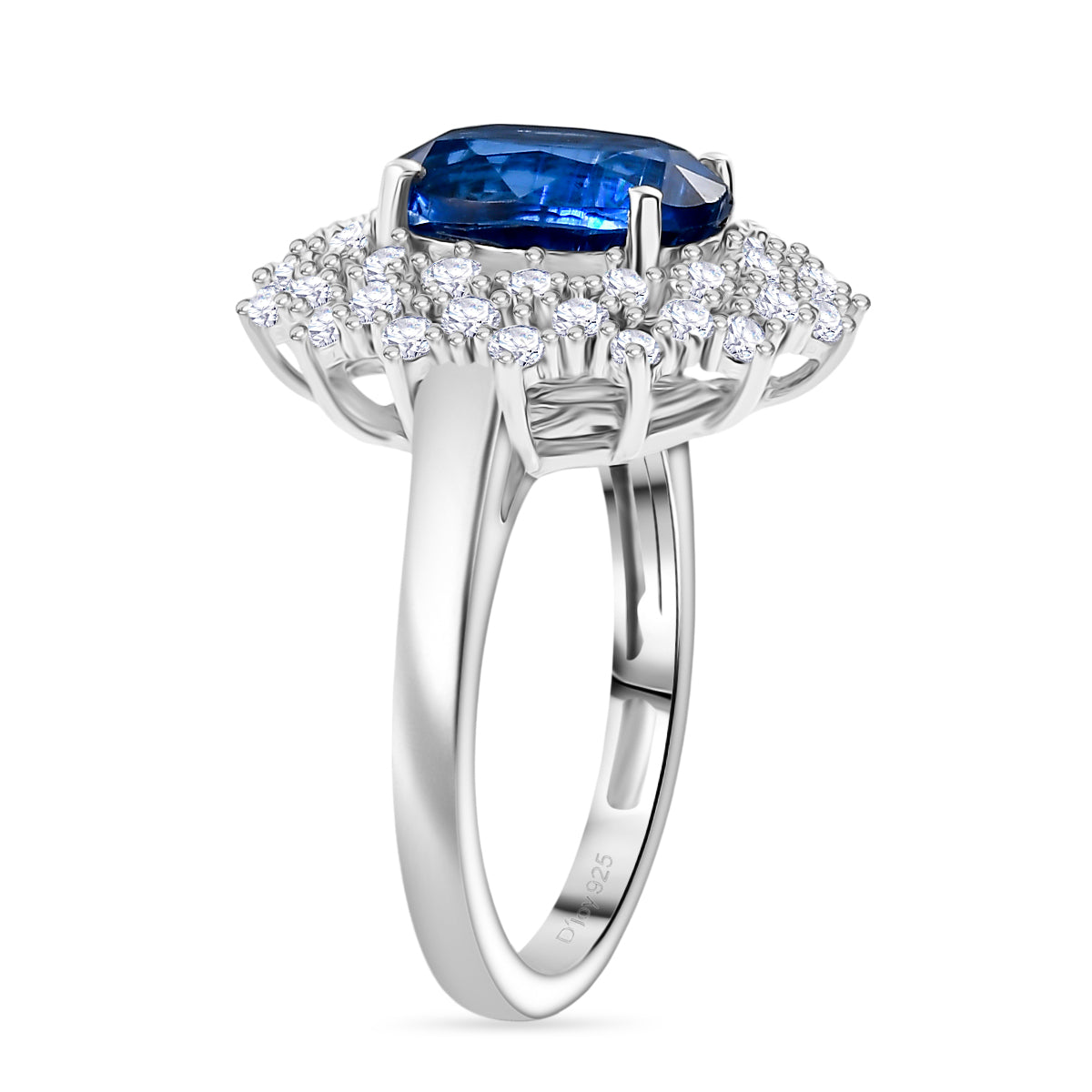 D'Joy 3.4 Ct. Kyanite, White Zircon Double Halo Ring in Rhodium Overlay Sterling Silver V32524490 4
