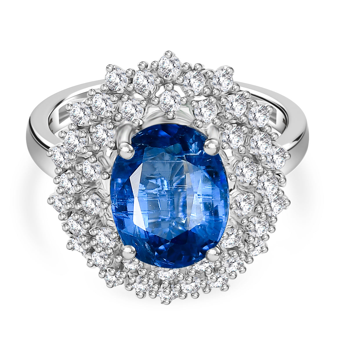 D'Joy 3.4 Ct. Kyanite, White Zircon Double Halo Ring in Rhodium Overlay Sterling Silver V32514040 0