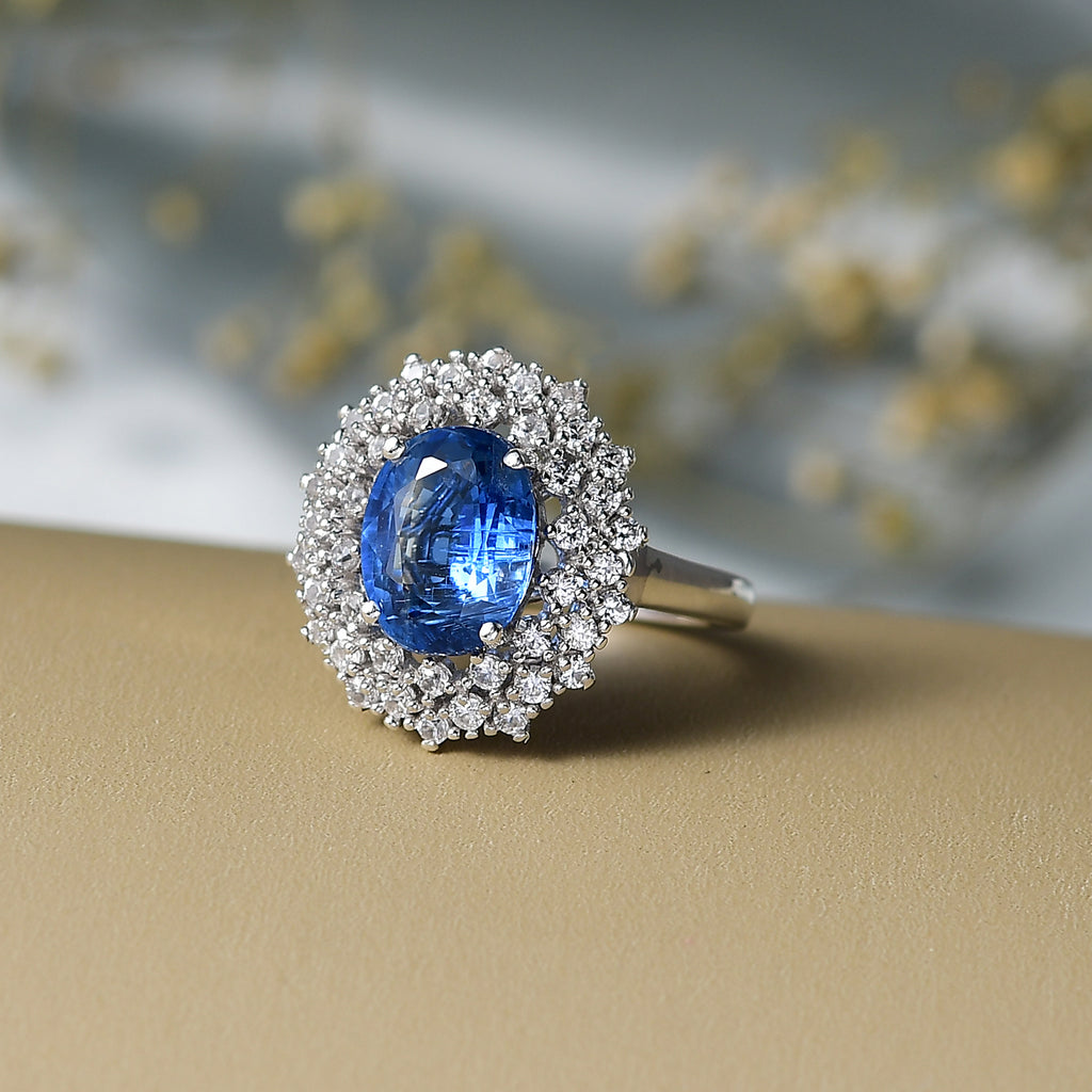 D'Joy Kyanite & White Zircon Ring in Rhodium Overlay Sterling Silver 4.36 Ct._8298496_1
