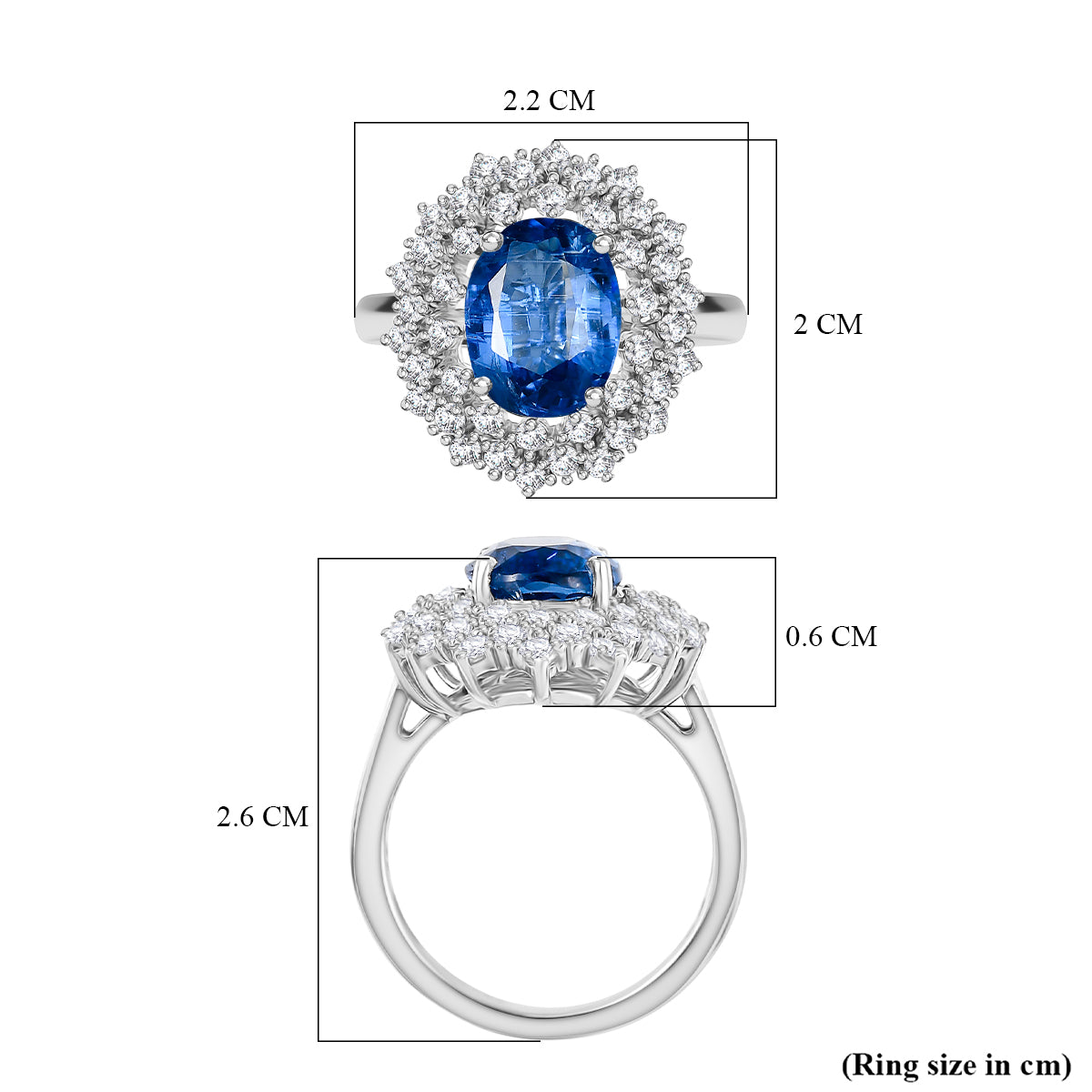 D'Joy 3.4 Ct. Kyanite, White Zircon Double Halo Ring in Rhodium Overlay Sterling Silver V32514040 6