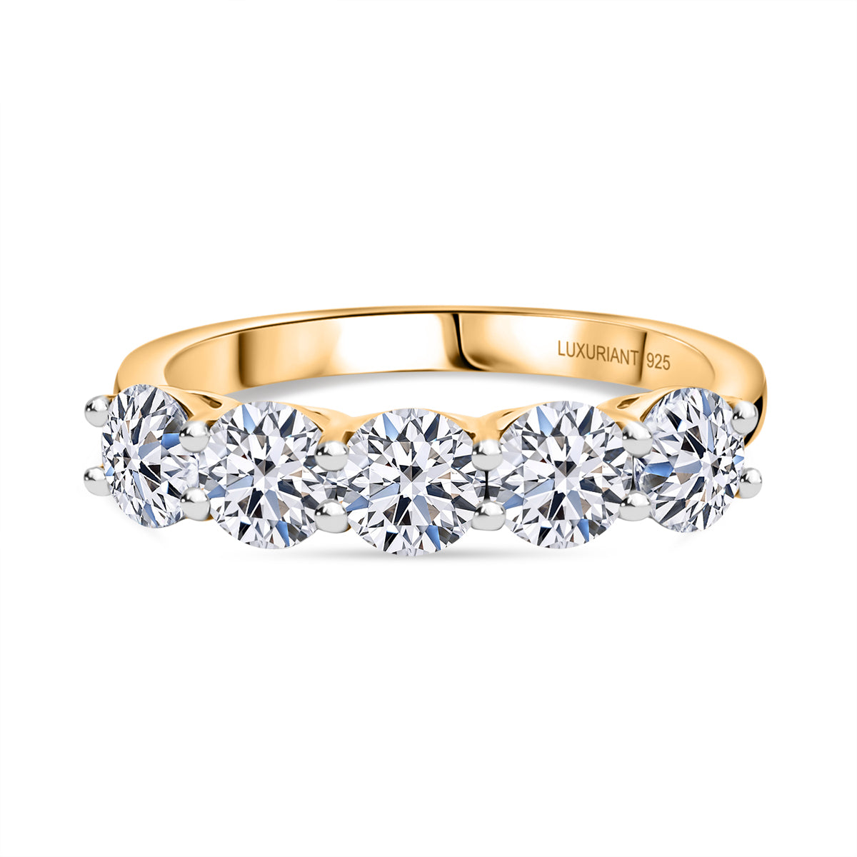 LUXURIANT 1.64 Ct. Lab Grown Diamond 5 Stone Ring in 18K Vermeil Yellow Gold Sterling Silver 8298611 0