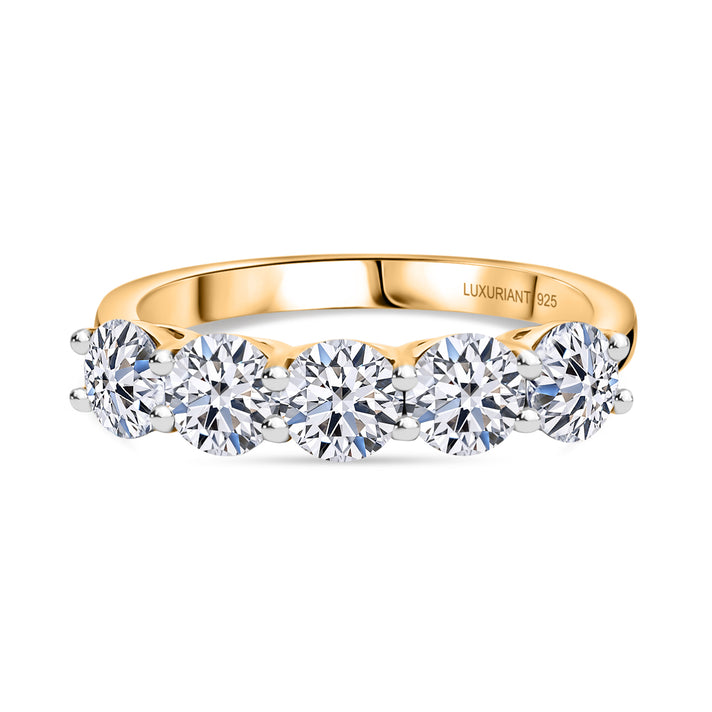 LUXURIANT 1.64 Ct. Lab Grown Diamond 5 Stone Ring in 18K Vermeil Yellow Gold Sterling Silver 8298611 1
