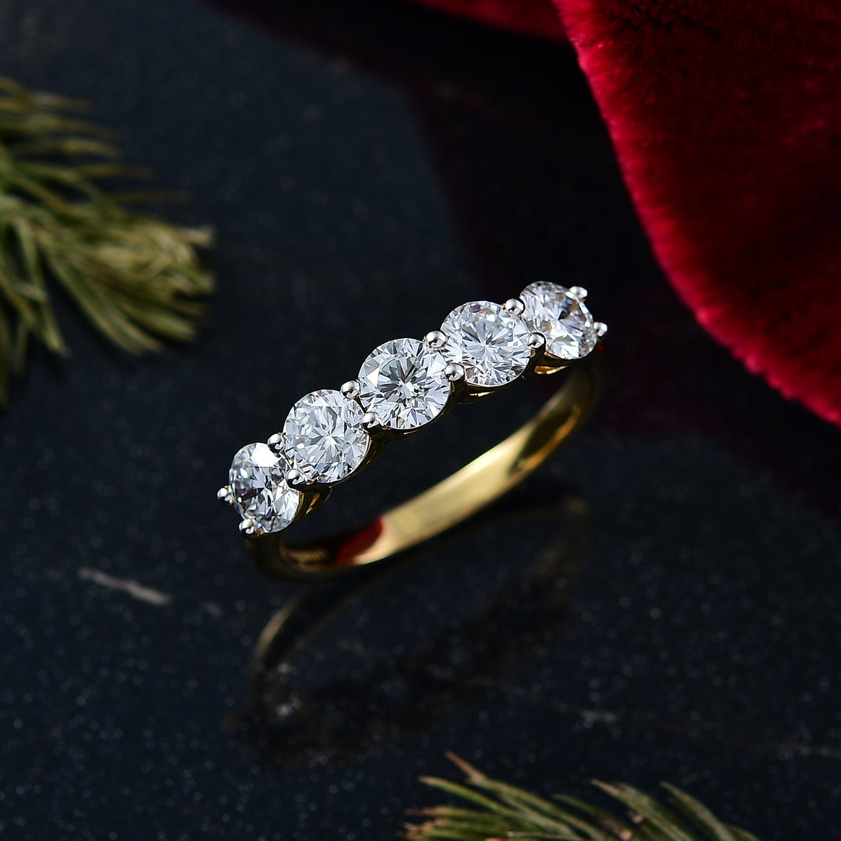 LUXURIANT 1.64 Ct. Lab Grown Diamond 5 Stone Ring in 18K Vermeil Yellow Gold Sterling Silver 8298611 2