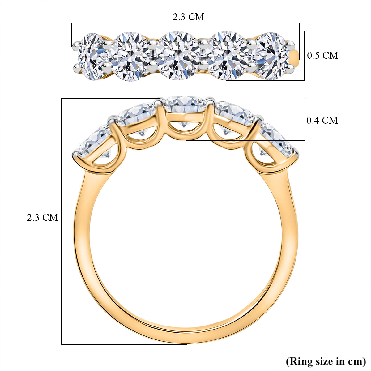 LUXURIANT 1.64 Ct. Lab Grown Diamond 5 Stone Ring in 18K Vermeil Yellow Gold Sterling Silver 8298611 6