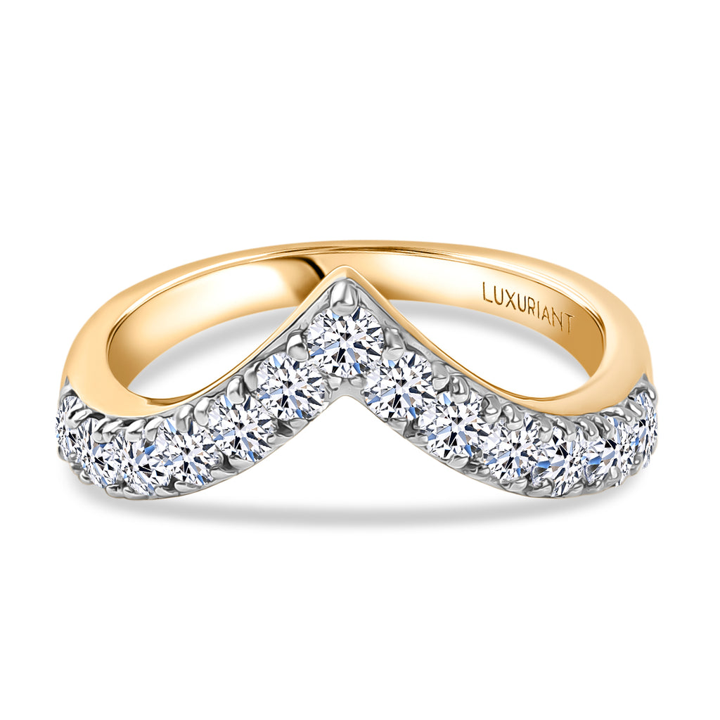 Luxuriant Lab Grown Diamond (SI/GH) Chevron Knife Edge Ring in 18K Vermeil Yellow Gold Plated Sterling Silver 1.01 Ct._8298632