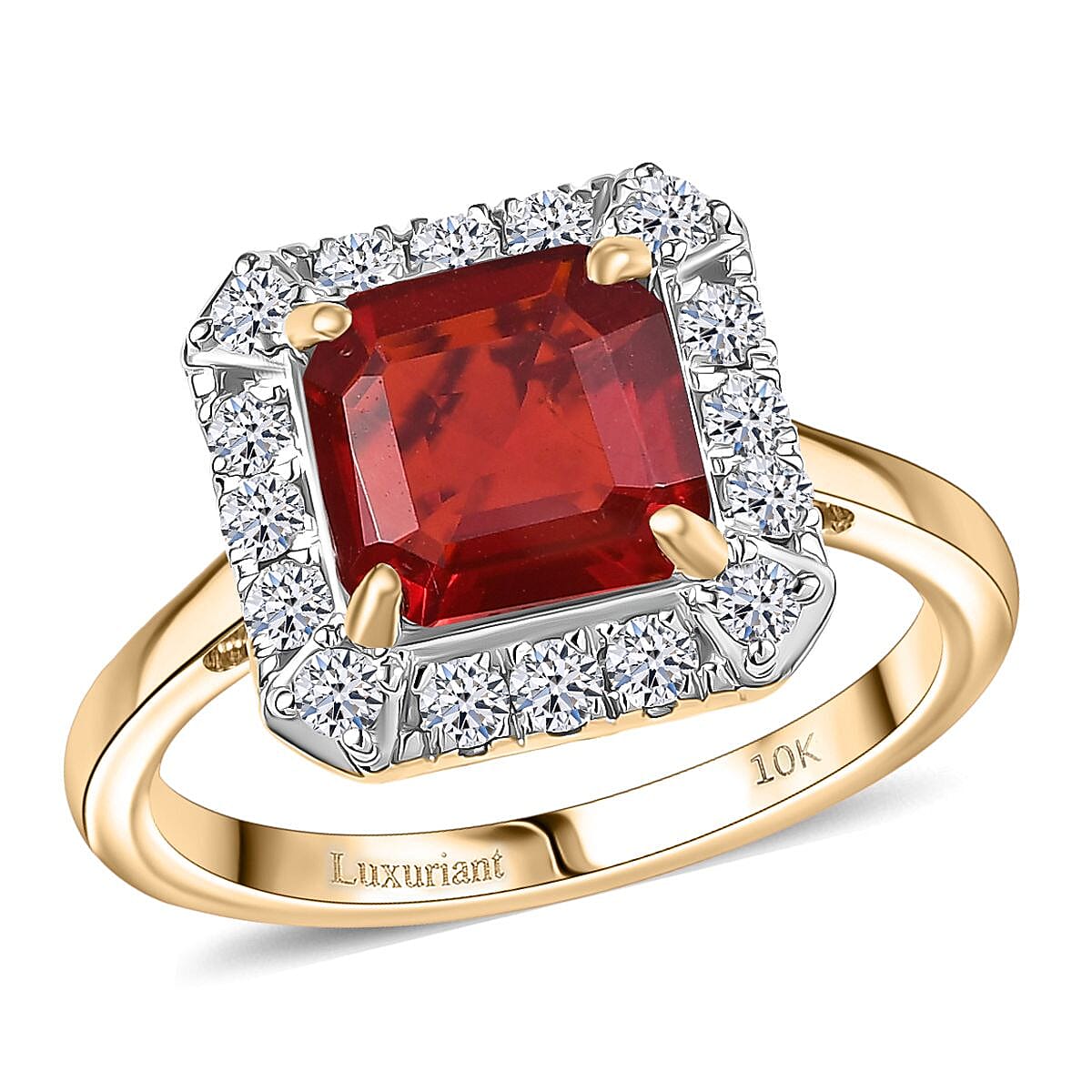 Luxuriant 10K Yellow Gold AAA Fire Opal, Lab Grown Diamond GH, SI Main Stone With Side Stone Ring, Gold Wt.3.7 Gms  2.430  Ct. 8298855 0