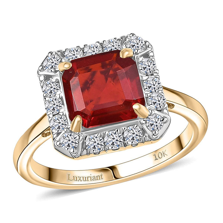 Luxuriant 10K Yellow Gold AAA Fire Opal, Lab Grown Diamond GH, SI Main Stone With Side Stone Ring, Gold Wt.3.7 Gms  2.430  Ct. 8298855 1