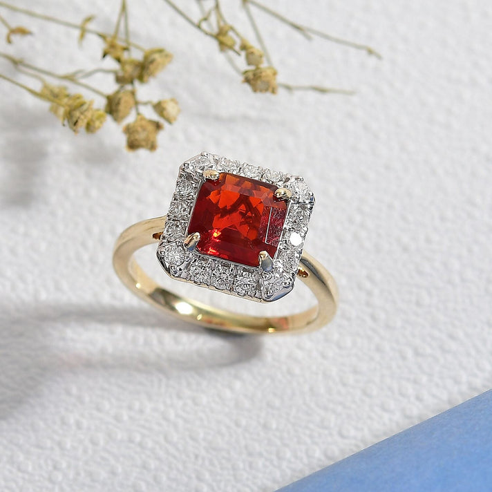 Luxuriant 10K Yellow Gold AAA Fire Opal, Lab Grown Diamond GH, SI Main Stone With Side Stone Ring, Gold Wt.3.7 Gms  2.430  Ct. 8298855 2