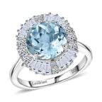 Luxuriant 10K White Gold AAA Aquamarine, Lab Grown Diamond GH, SI Main Stone With Surrounding Stone Ring, Gold Wt.3.57 Gms  1.164  Ct._8298973