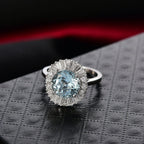 Luxuriant 10K White Gold AAA Aquamarine, Lab Grown Diamond GH, SI Main Stone With Surrounding Stone Ring, Gold Wt.3.57 Gms  1.164  Ct._8298973_1