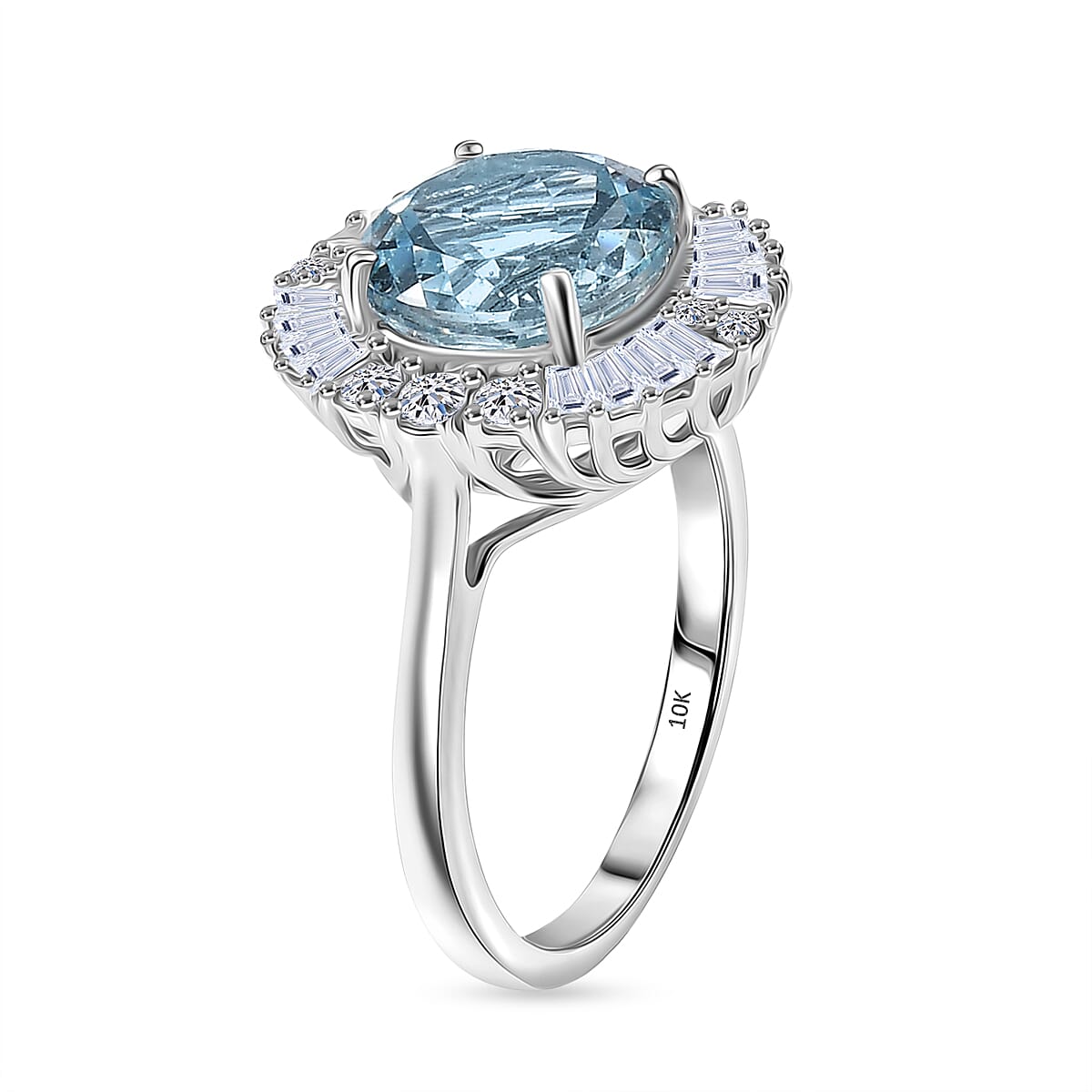 Certified and Appraised LUXURIANT AAA Aquamarine, Lab Grown Diamond GH, SI Main Stone With Surrounding Stone Ring in 10K White Gold, Gold Wt.3.57 Gms 1.164 Ct. 8298973 4