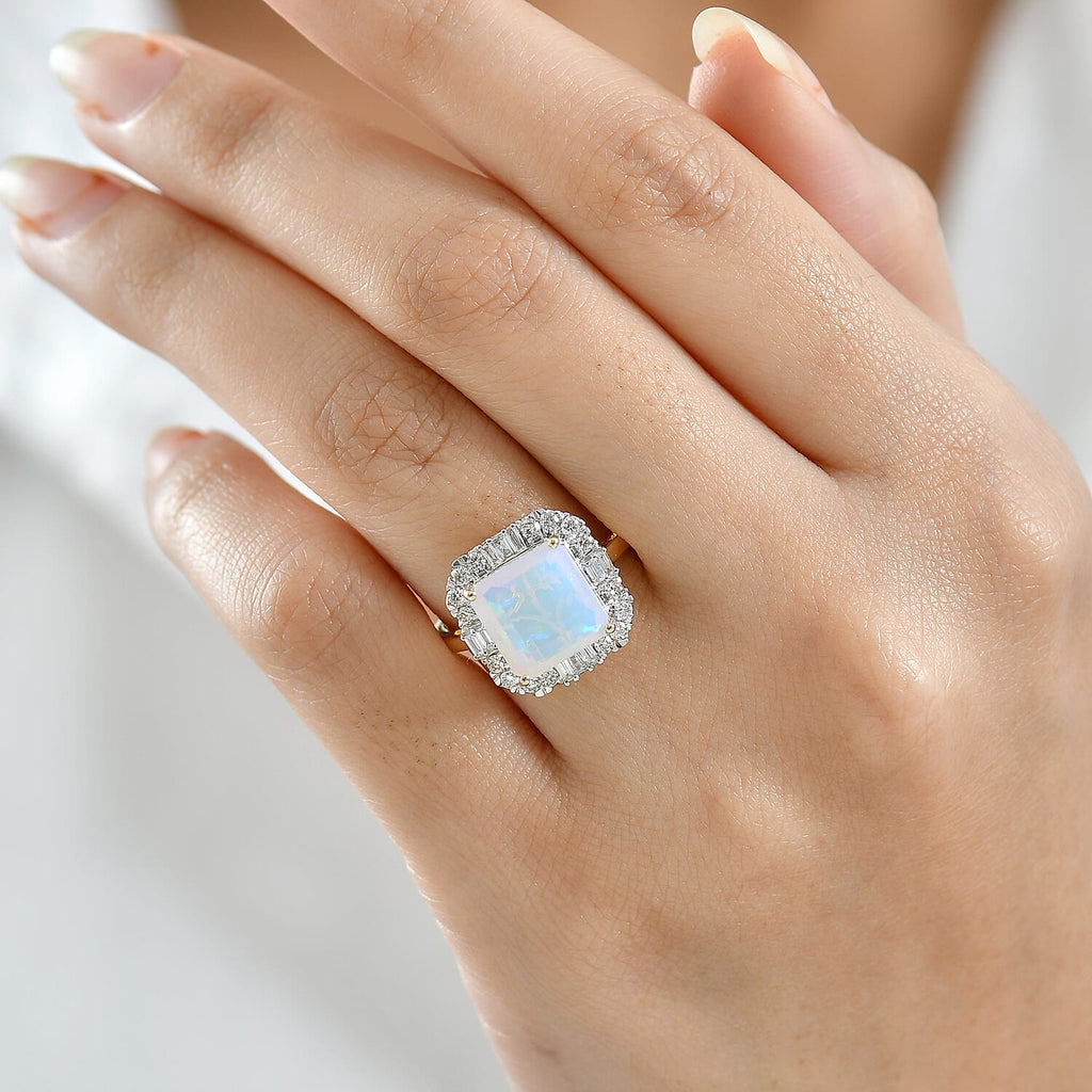 Luxuriant 10K Yellow Gold AAA Ethiopian Opal, Lab Grown Diamond GH, SI Main Stone With Surrounding Stone Ring, Gold Wt.3.96 Gms  3.327  Ct._8299055_2