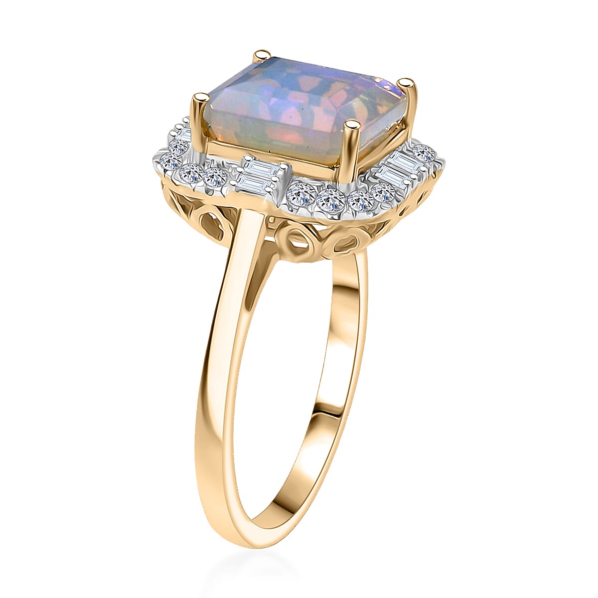 Certified and Appraised LUXURIANT AAA Ethiopian Opal, Lab Grown Diamond GH, SI Main Stone With Surrounding Stone Ring in 10K Yellow Gold, Gold Wt.3.96 Gms  3.327  Ct. 8299055 3