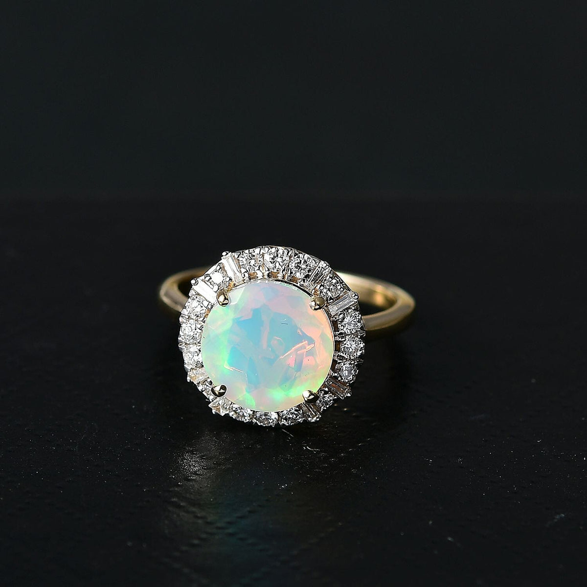Certified and Appraised LUXURIANT AAA Ethiopian Opal, Lab Grown Diamond Main Stone With Side Stone Ring in 10K Yellow Gold, Gold Wt.3.29 Gms  2.676  Ct. 8299065 1
