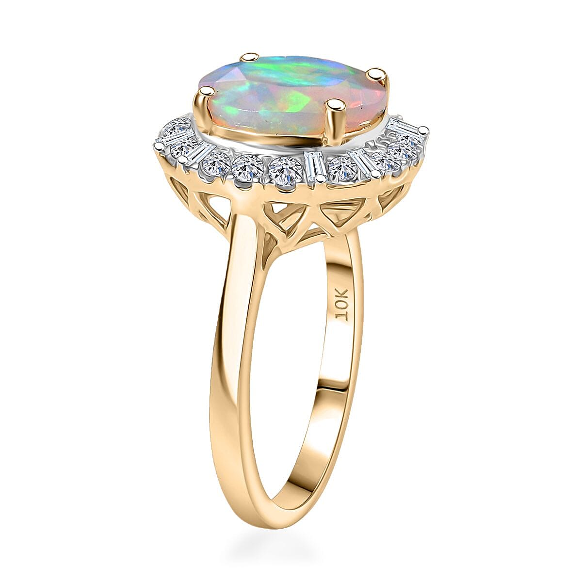 Certified and Appraised LUXURIANT AAA Ethiopian Opal, Lab Grown Diamond Main Stone With Side Stone Ring in 10K Yellow Gold, Gold Wt.3.29 Gms  2.676  Ct. 8299065 3