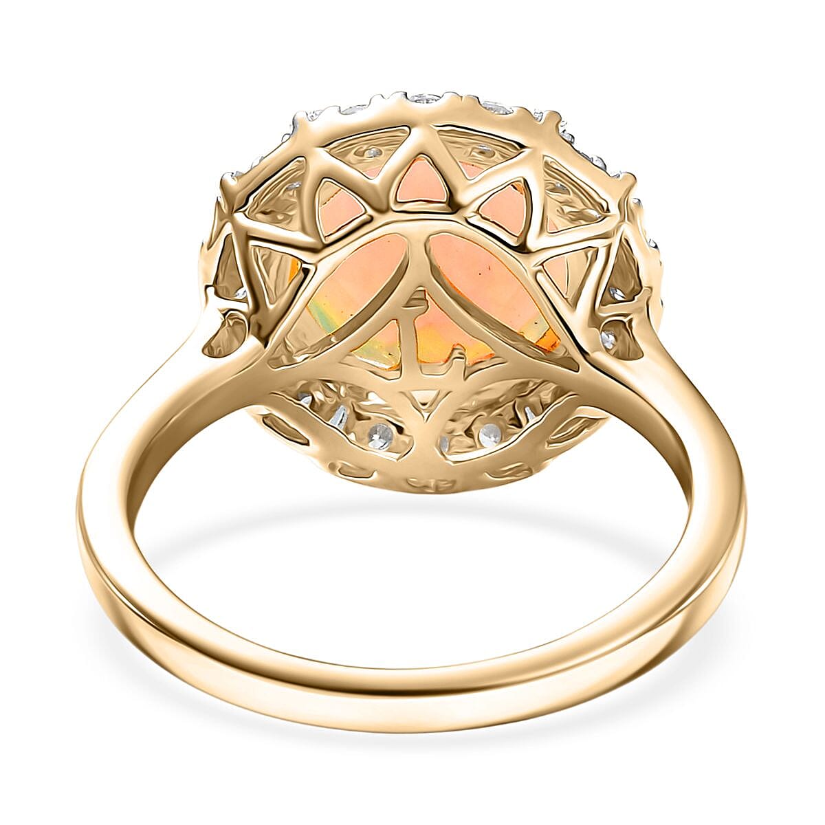 Certified and Appraised LUXURIANT AAA Ethiopian Opal, Lab Grown Diamond Main Stone With Side Stone Ring in 10K Yellow Gold, Gold Wt.3.29 Gms  2.676  Ct. 8299065 4