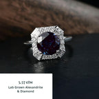 Luxuriant 10K White Gold AAA Lab Grown Alexandrite, Lab Grown Diamond GH, SI Main Stone With Surrounding Stone Ring, Gold Wt.4.14 Gms  5.559  Ct._8299141_2