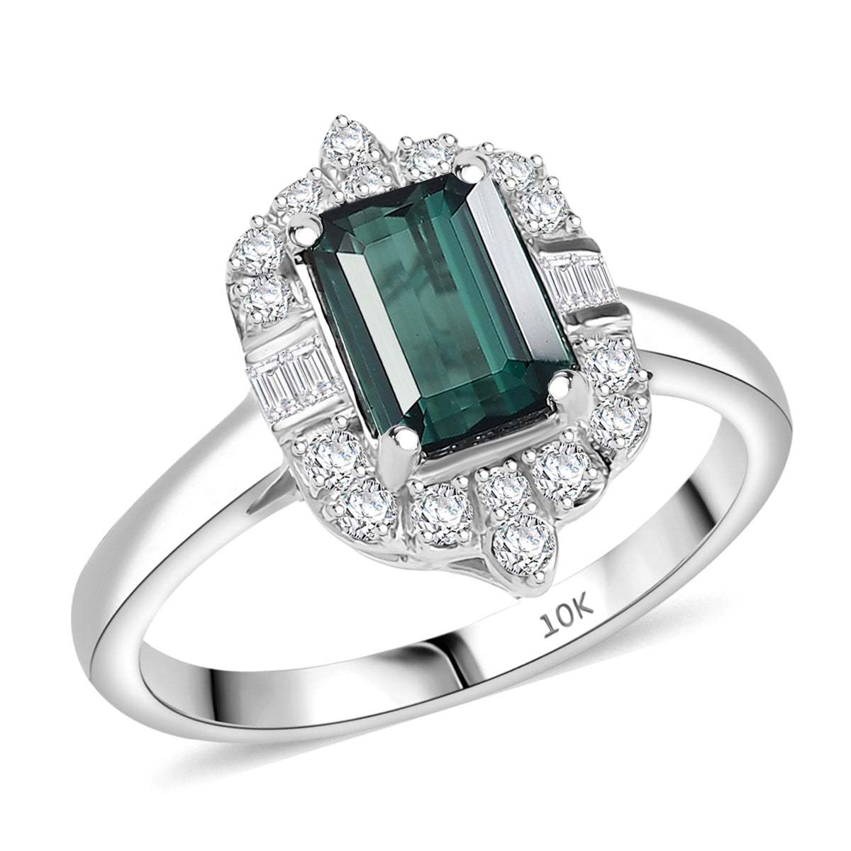Luxoro AGI Certified & Appraised 10K White Gold AAA Lagoon Tourmaline & Natural White Diamond Ring 1.77 Ct._8299574