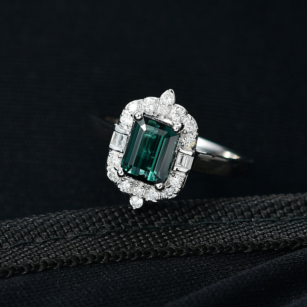 Luxoro AGI Certified & Appraised 10K White Gold AAA Lagoon Tourmaline & Natural White Diamond Ring 1.77 Ct._8299574_1