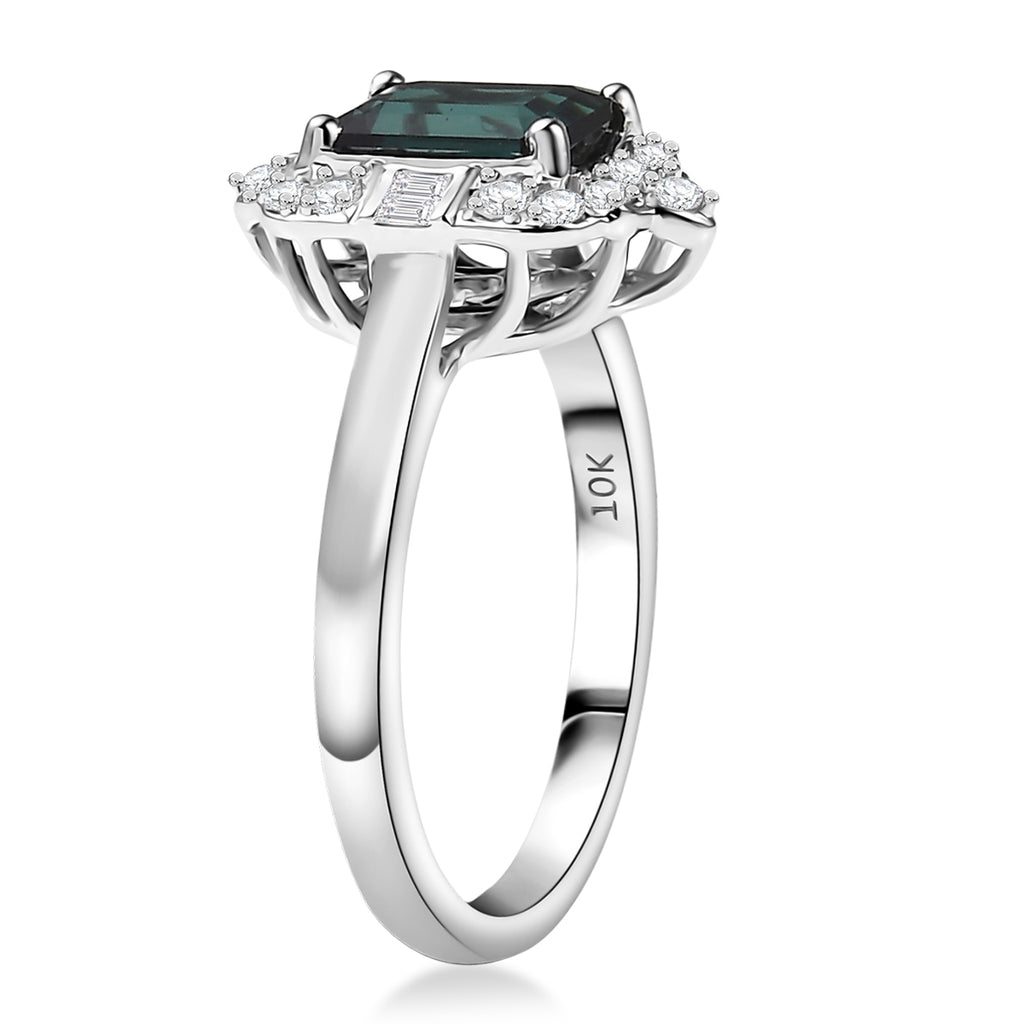 Luxoro AGI Certified & Appraised 10K White Gold AAA Lagoon Tourmaline & Natural White Diamond Ring 1.77 Ct._8299574_3