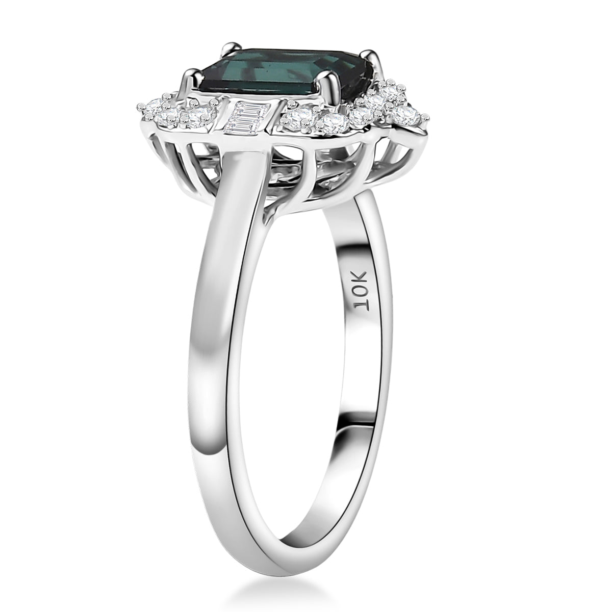 Luxoro AGI Certified &amp; Appraised 10K White Gold AAA Lagoon Tourmaline &amp; Natural White Diamond Halo Ring 1.77 Ct. V32499321 4