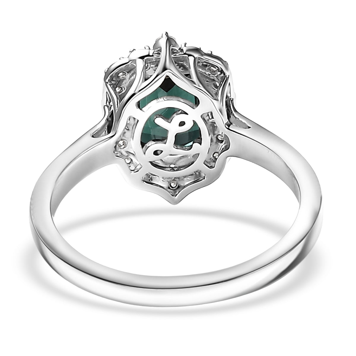 Luxoro AGI Certified &amp; Appraised 10K White Gold AAA Lagoon Tourmaline &amp; Natural White Diamond Halo Ring 1.77 Ct. V32499321 5
