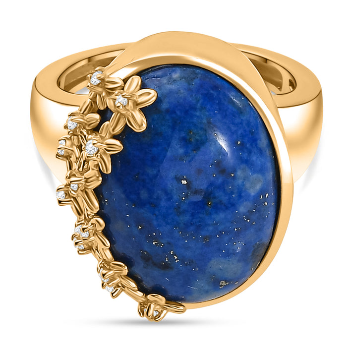 Lapis Lagoon &amp; White Zircon Star Cluster Flower Ring in Yellow Gold Tone 15.36 Ct. 8299863 1