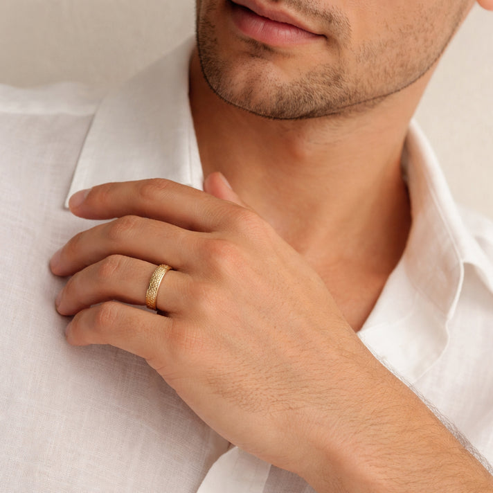 Yellow Gold Plated Sterling Silver Sandblasted Band Ring 8299973 2