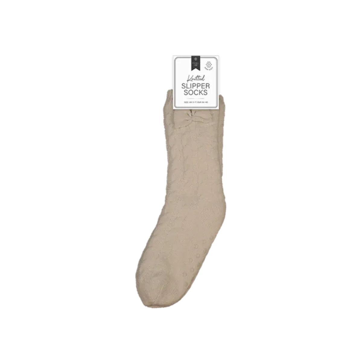 Farley Mill Cable Knitted Warm Slipper Socks with Anti Slip PVC Gripper Dots For Stability (Size UK 3-7) - Beige V32537126 0
