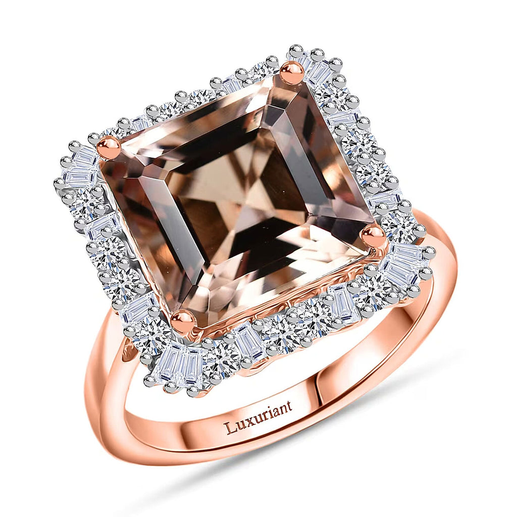 Luxuriant 10K Rose Gold AAA Morganite, Lab Grown Diamond GH, SI Main Stone With Surrounding Stone Ring, Gold Wt.3.58 Gms  6.337  Ct._8300721