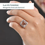 Luxuriant 10K Rose Gold AAA Morganite, Lab Grown Diamond GH, SI Main Stone With Surrounding Stone Ring, Gold Wt.3.58 Gms  6.337  Ct._8300721_1