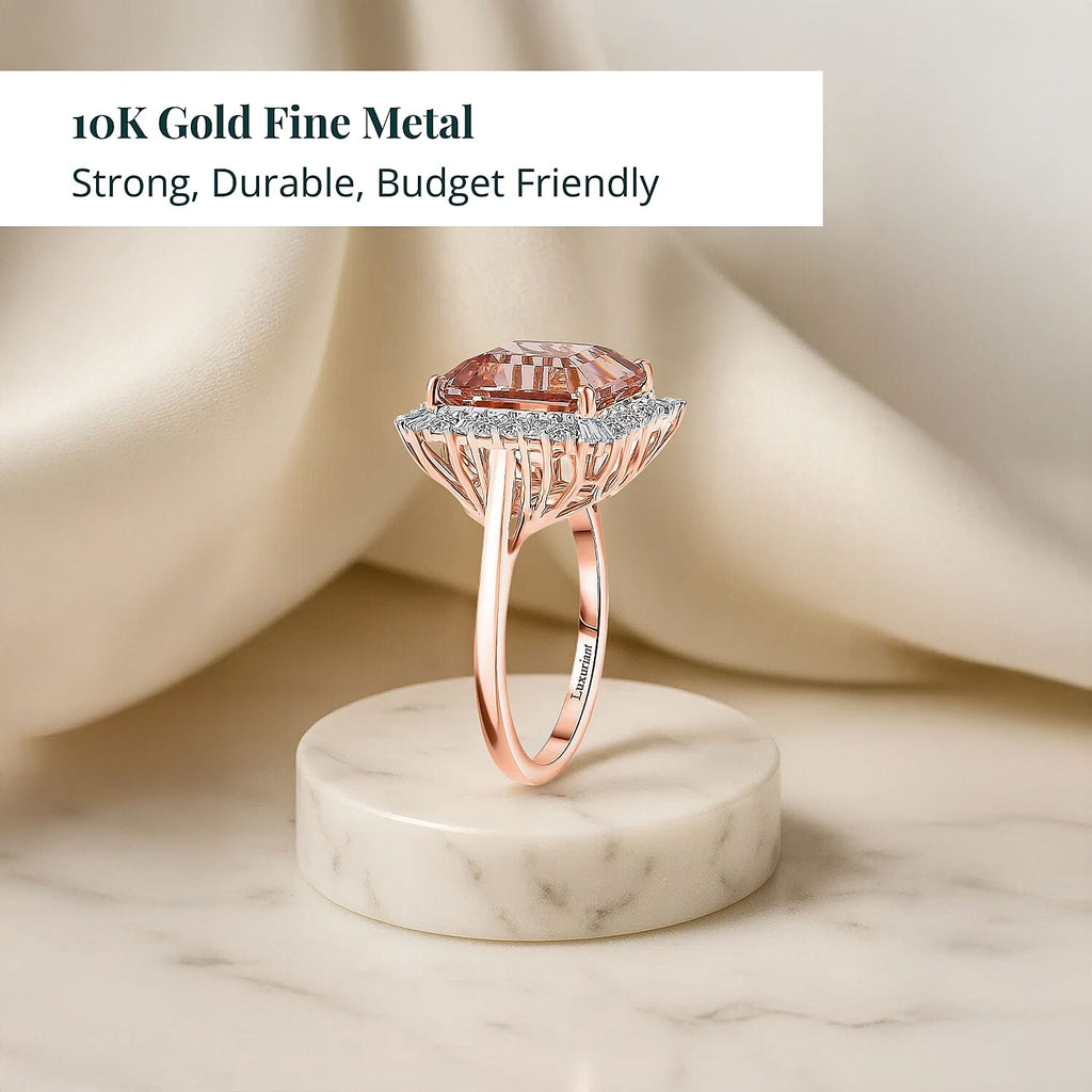Luxuriant 10K Rose Gold AAA Morganite, Lab Grown Diamond GH, SI Main Stone With Surrounding Stone Ring, Gold Wt.3.58 Gms  6.337  Ct._8300721_2