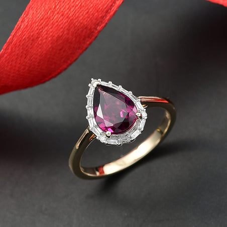 LUXORO 10K Yellow Gold AAA Radiant Ember Garnet, White Diamond Halo Ring, 2.34 Ct. V32383708 2