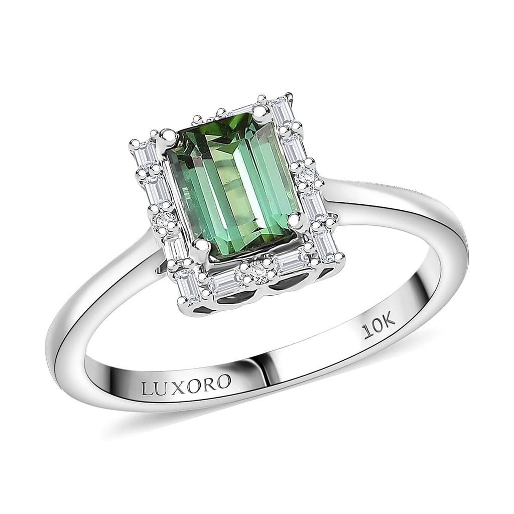 Luxoro 10K White Gold AAA Lagoon Tourmaline, White Diamond I2 Main Stone With Side Stone Ring, Gold Wt.3 Gms  1.194  Ct._8300774