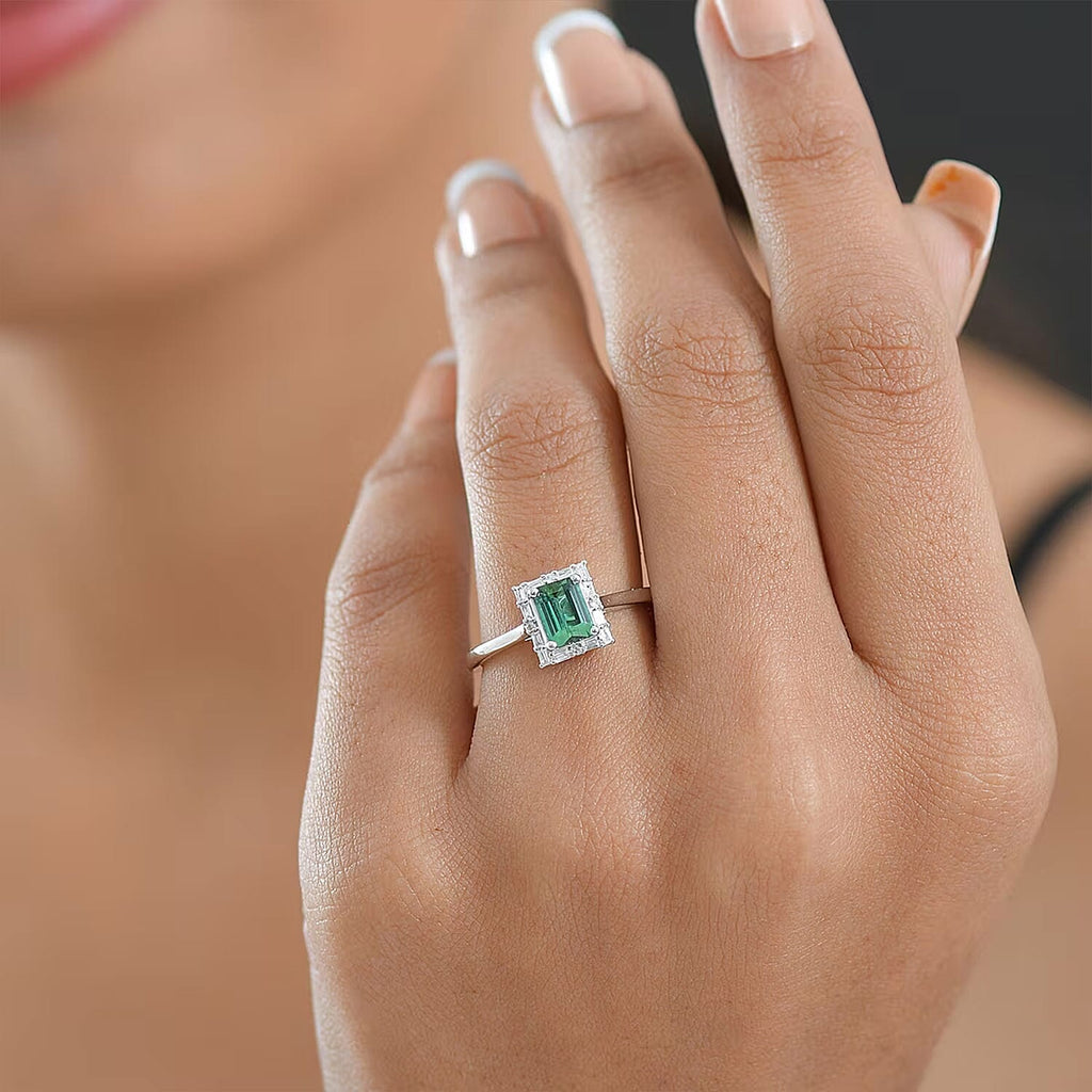 Luxoro 10K White Gold AAA Lagoon Tourmaline, White Diamond I2 Main Stone With Side Stone Ring, Gold Wt.3 Gms  1.194  Ct._8300774_1