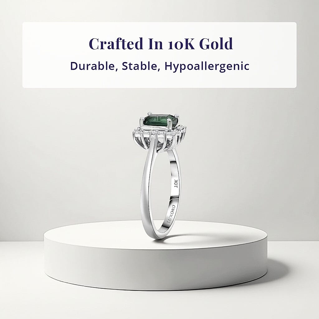 Luxoro 10K White Gold AAA Lagoon Tourmaline, White Diamond I2 Main Stone With Side Stone Ring, Gold Wt.3 Gms  1.194  Ct._8300774_3