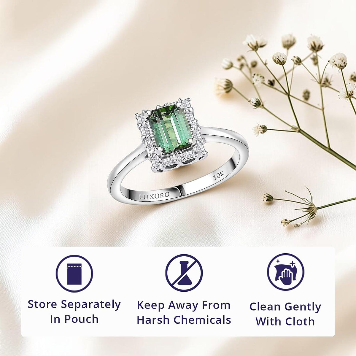 Certified and Appraised LUXORO AAA Lagoon Tourmaline, White Diamond I2 Main Stone With Side Stone Ring in 10K White Gold, Gold Wt.3 Gms  1.194  Ct. 8300774 4