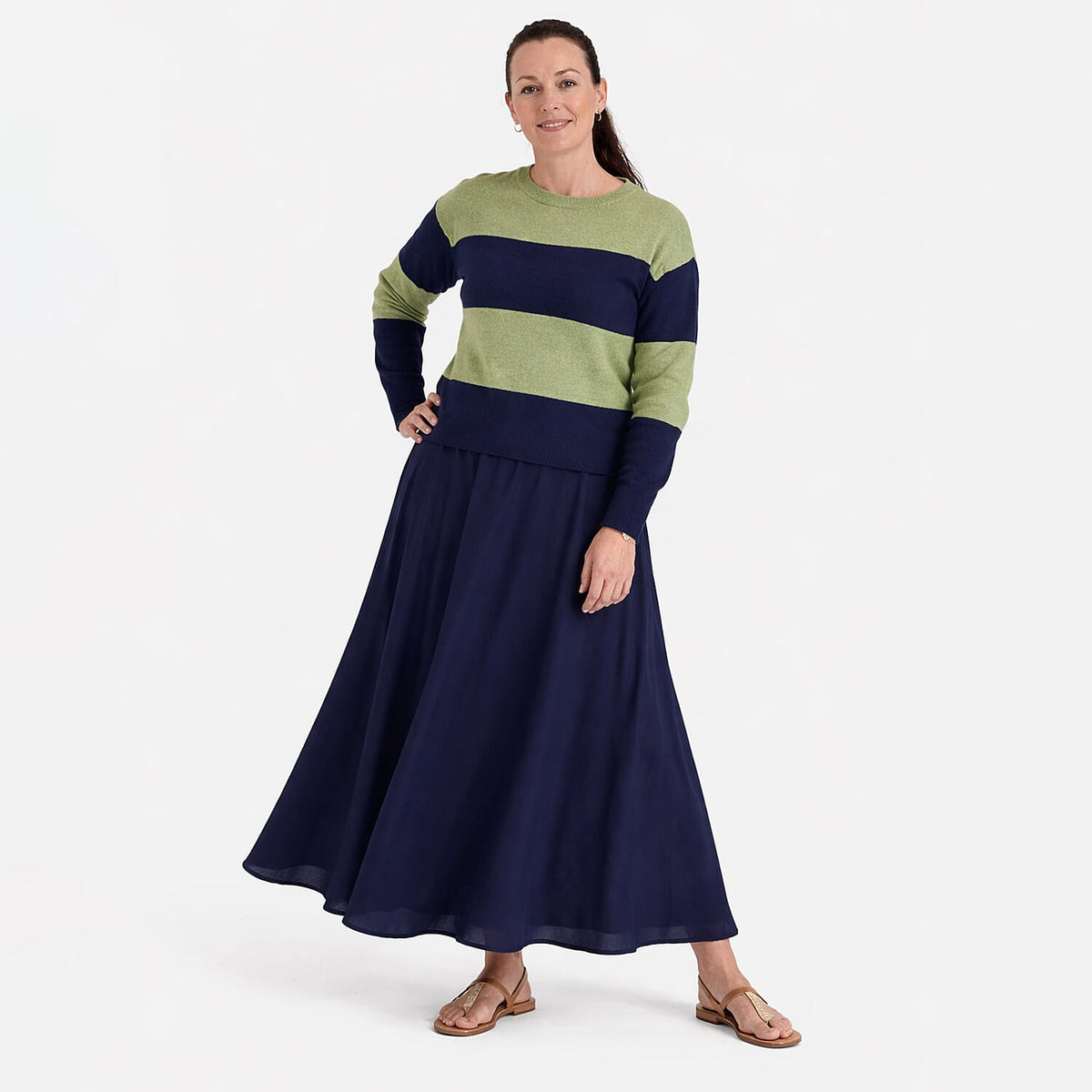 La Marey Casual Striped Crewneck Jumper (Size - S/M, 10 to 14) - Green &amp; Navy V32555883 0