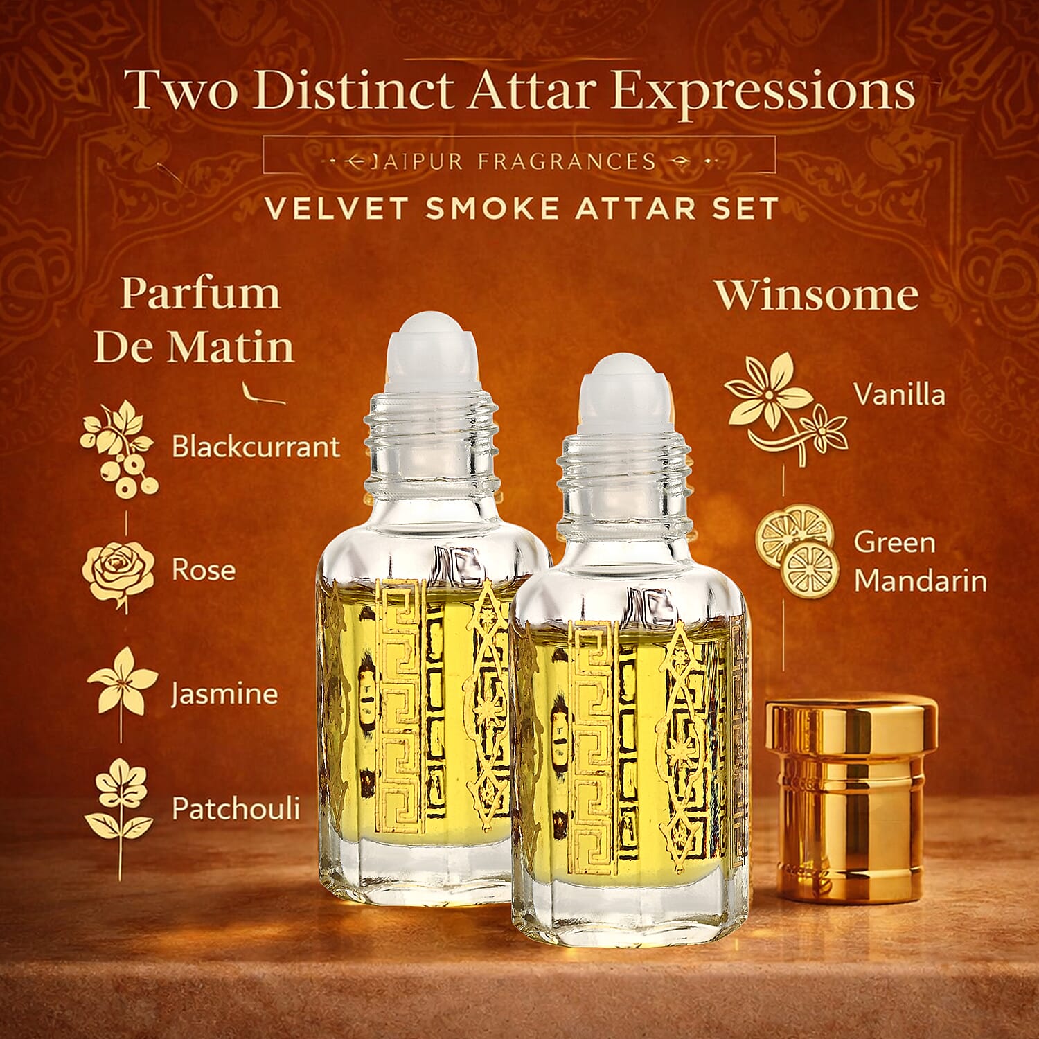 Jaipur Fragrances - Velvet Smoke Attar Set: Attar Parfum de Matin &amp; Attar Winsome (5ml each) 8301262 3