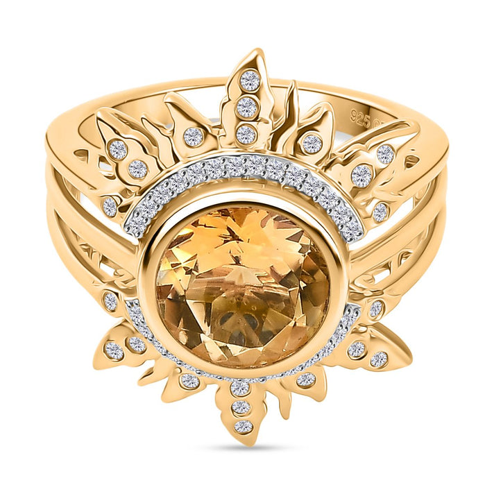 GP- Celestial Dream Collection Citrine, Blue Sapphire &amp; White Zircon Sunburst Ring in 18K Vermeil Yellow Gold Plated Sterling Silver 3.88 Ct. 8302129 1