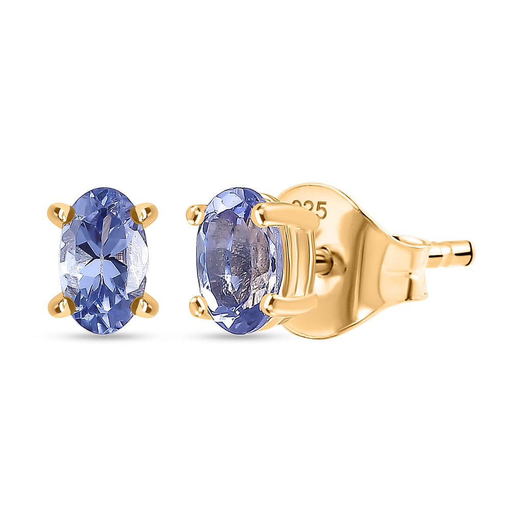Tanzanite Solitaire Stud Push Post Earring in 18K Yellow Gold Plated Sterling Silver_8302267