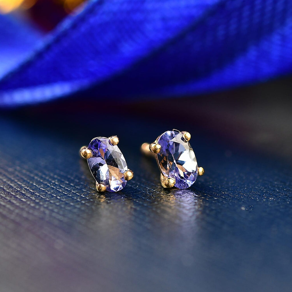 Tanzanite Solitaire Stud Push Post Earring in 18K Yellow Gold Plated Sterling Silver_8302267_1