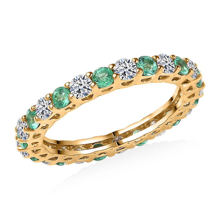 Luxuriant 10K Yellow Gold AAA Colombian Emerald, Lab Grown Diamond GH, SI Full Eternity Band Ring, Gold Wt.2.16 Gms  1.460  Ct. 8302284 1