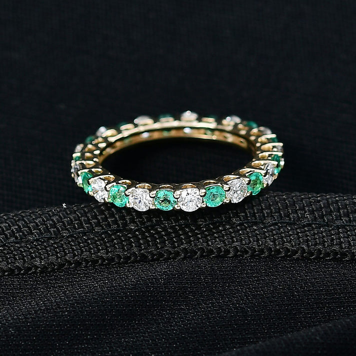Luxuriant 10K Yellow Gold AAA Colombian Emerald, Lab Grown Diamond GH, SI Full Eternity Band Ring, Gold Wt.2.16 Gms  1.460  Ct. 8302284 2