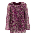 Classic Round Neck Long Sleeve Abstract Print Top (Size 12) - Purple_8302310