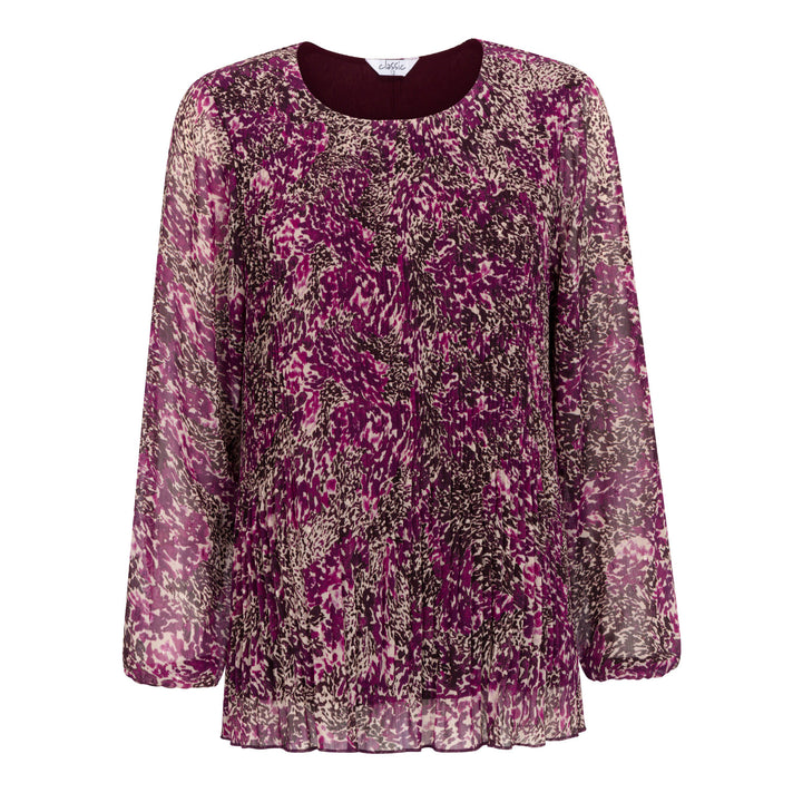 Classic Round Neck Long Sleeve Abstract Print Top (Size 10) - Purple 8302311 1