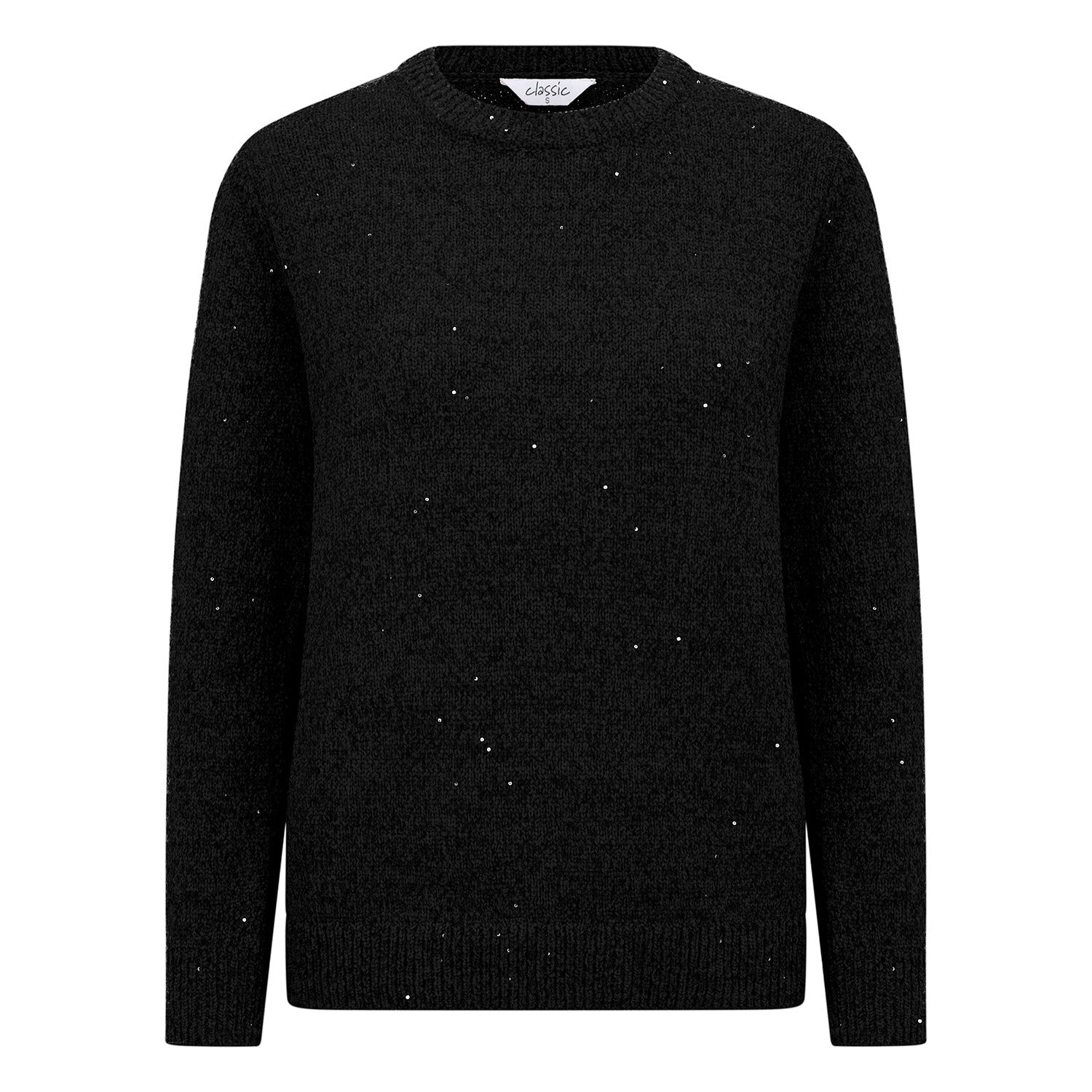 Classic Round Neck Sparkle Chenille Jumper (Size M) - Black V32346415 0