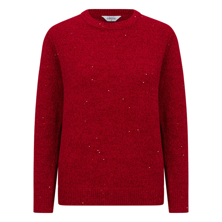 Classic Round Neck Sparkle Chenille Jumper (Size L) - Red 8302376 1