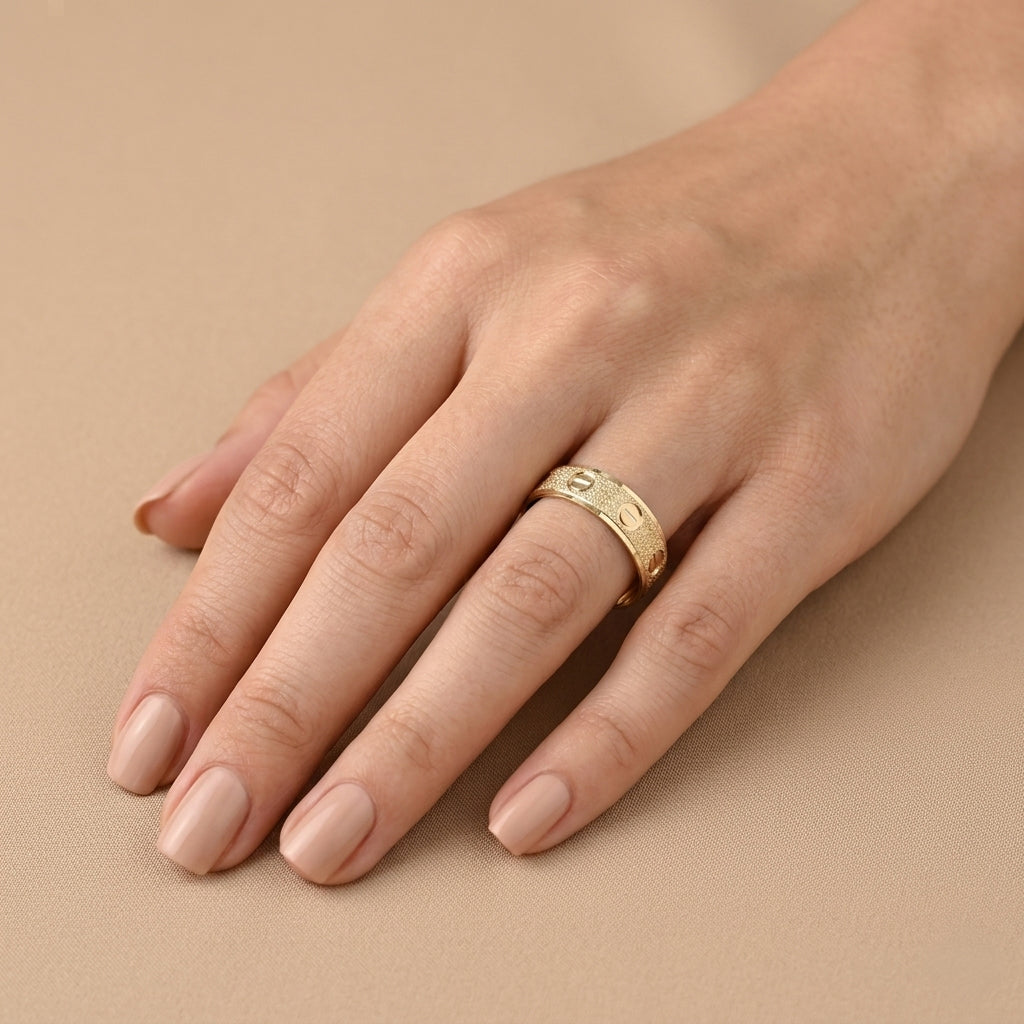 Designer Inspired 9K Yellow Gold Screw Embossed Band Ring 8302663 2