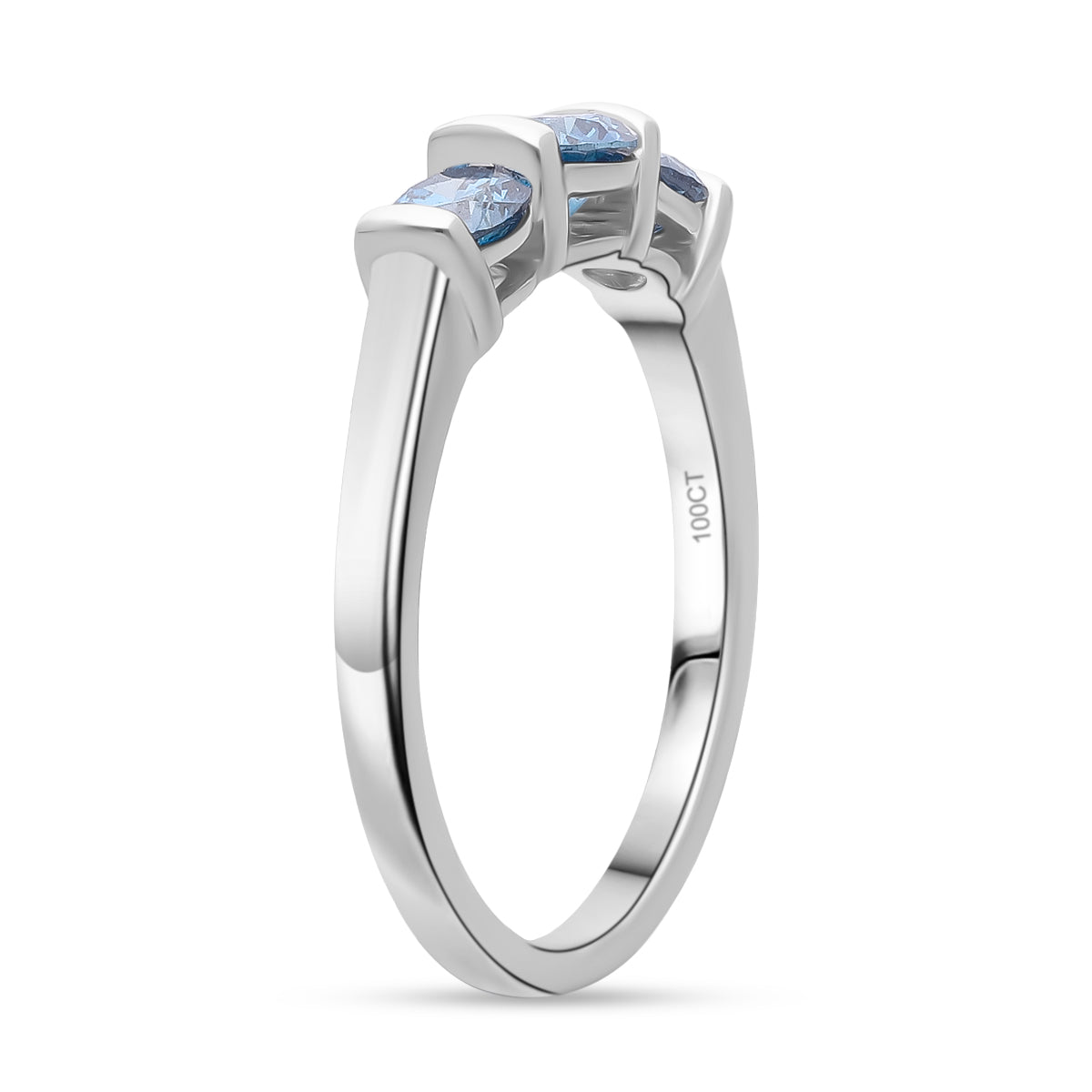 LUXURIANT 1 Ct. Lab Grown Blue Diamond 3-Stone Ring in Rhodium Overlay Sterling Silver (SI) 8302977 3